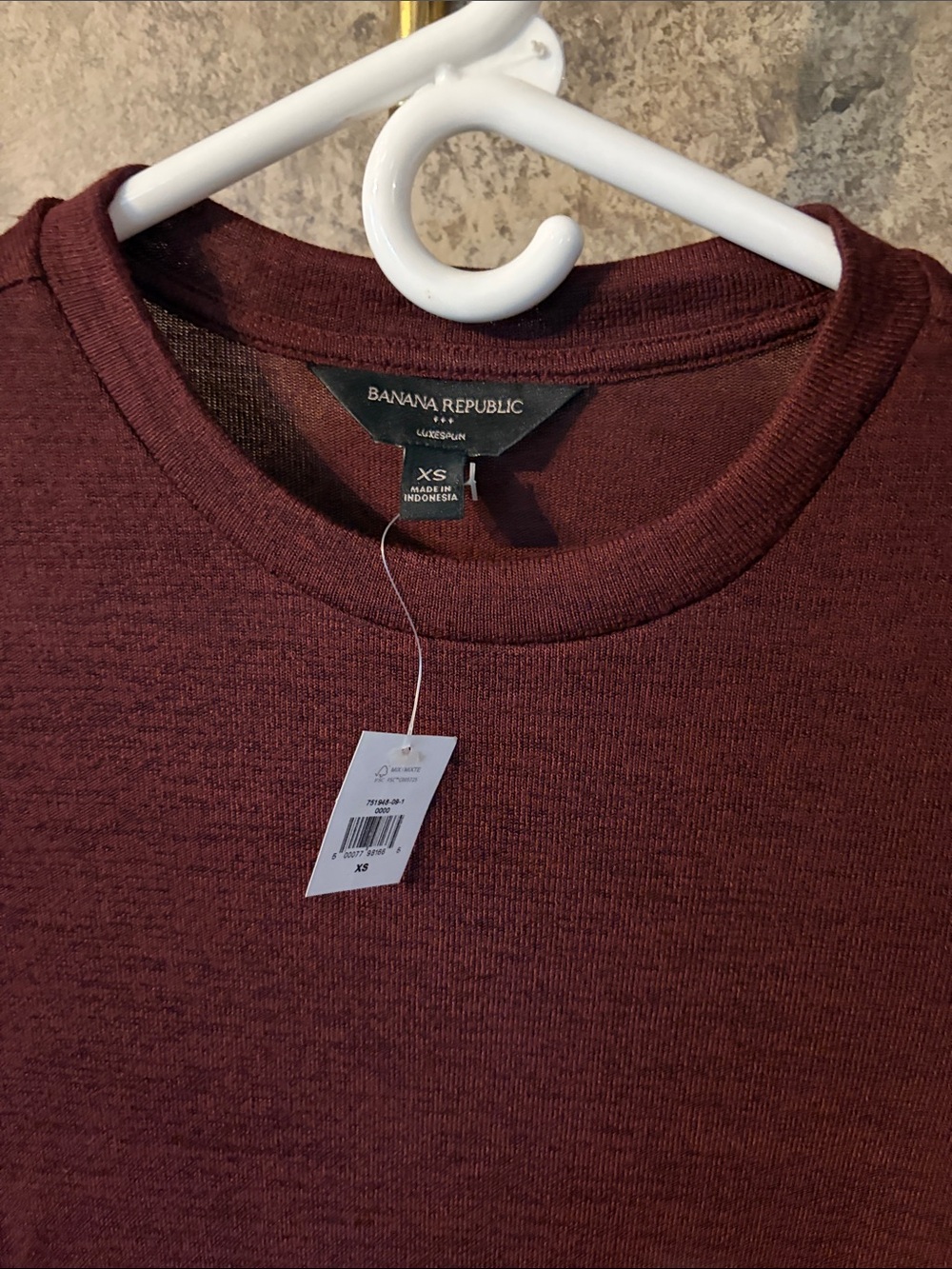 Banana Republic Factory Heathered Burgundy Long Sleeve Crew Tee